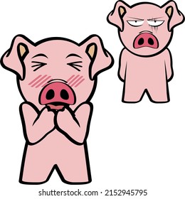 chibi pink pig cartoon expressions pack illustration in vector format