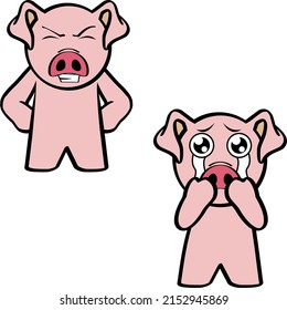chibi pink pig cartoon expressions pack illustration in vector format