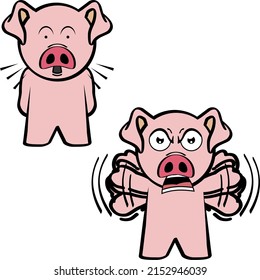 chibi pink pig cartoon expressions pack illustration in vector format