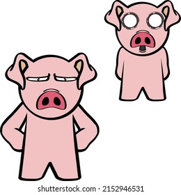chibi pink pig cartoon expressions pack illustration in vector format