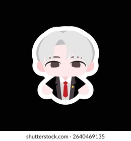 a chibi president colored flat illustration cartoon character, depicted with a small suit and tie, ideal for political and leadership visuals.