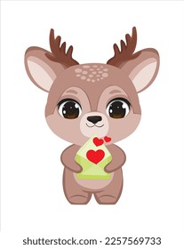 Chibi reindeer with love letter valentines day vector