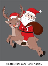 Chibi Santa riding in cute reindeer Christmas vector