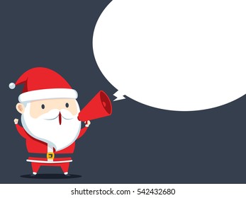 Chibi Santa shout out using Megaphone with a dark background. full body