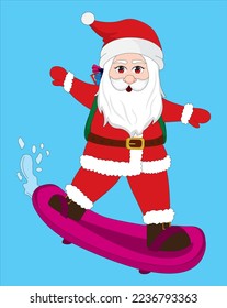 Chibi Santa in Skateboard Vector Mascot