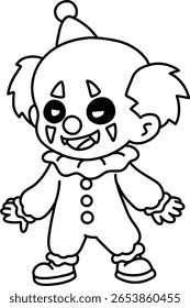 Chibi palhaço assustador Halloween traje colorir Página