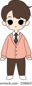 Chibi Schoolboy in Pink Cardigan