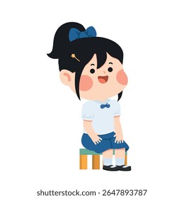 Chibi Schoolgirl Character Sitting on a Stool student