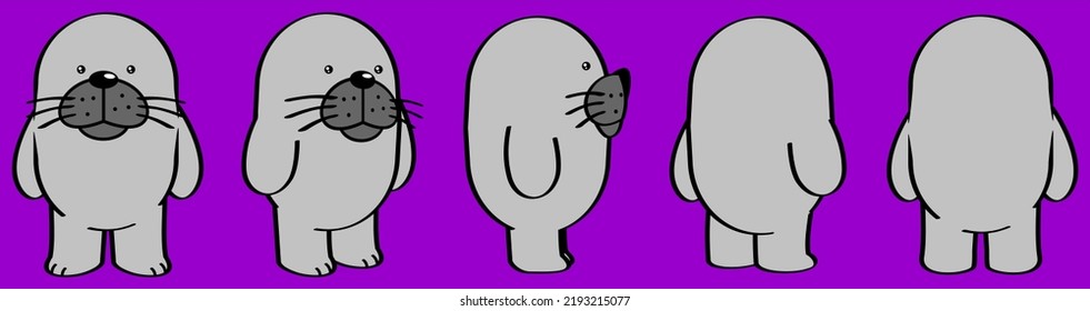 chibi seal cartoon perspective view set pack in vector format