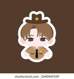 a chibi sheriff colored flat illustration cartoon character, depicted with a small star badge and hat, ideal for Western and law-themed projects.