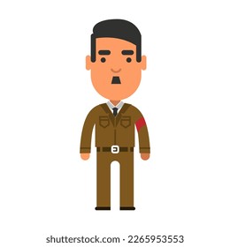 Chibi Soldier with Toothbrush Moustache Standing Greatest Generation Flat Vector Cute Character Design