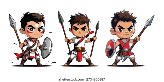 Chibi Spear Warrior Characters Fantasy Illustration