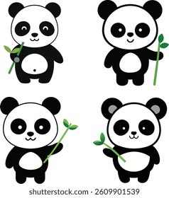 Chibi style baby panda with a tiny bamboo stick