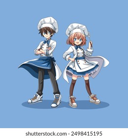 Chibi Style Male and Female Chef standing