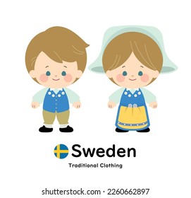 Chibi style people wearing traditional clothing from Sweden