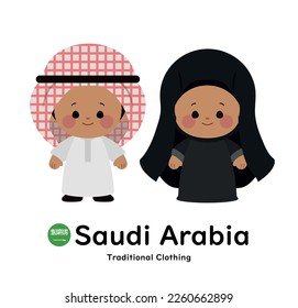 Chibi style people wearing traditional clothing from Saudi Arabia