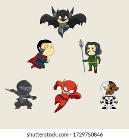 Kids Superheroes Collection Vector Ilustration