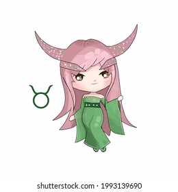 chibi taurus wearing green kimono vector illustration