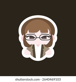 a chibi teacher colored flat illustration cartoon character, showcasing a tiny book and glasses, great for education and school designs.