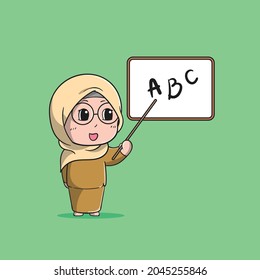 chibi teacher using glasses vector icon illustration. Available for T-shirts and other merchandise.