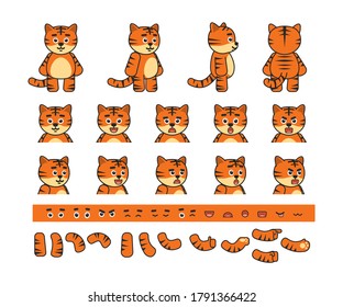 Chibi tiger creation kit. Create your own action, pose, animation. Vector illustration bundle