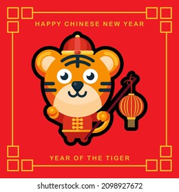 Chibi  tiger mascot character celebrating chinese new year