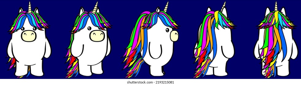 Chibi-Einhorn-Cartoon-Blickfeld-Paket mit Vektorformat