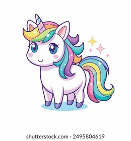 a chibi unicorn with a sparkling mane and a tiny rainbow colored tail