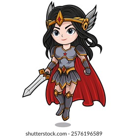 Chibi valkyrie cartoon holding sword