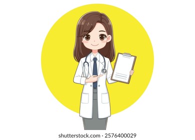 chibi vector doctor illustration with various poses, wearing white clothes and glasses