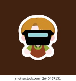 a chibi welder colored flat illustration cartoon character, showcasing a small mask and torch, great for industrial and trade visuals.