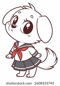 chibi white dog with school uniform isolated on white background