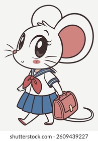 chibi white mouse with school uniform on isolated white background for your business design needs