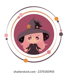 Icono gráfico de ilustración vectorial de carácter Chibi witch