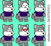 chibi wolf child cartoon expressions collection set pack in vector format