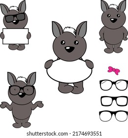chibi xoloitzcuintle kid cartoon billboard and glasses pack illustration in vector format