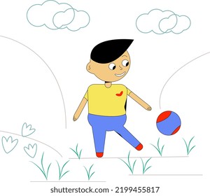 chibi-style boy playing ball outside
