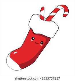 "Chibi-style Christmas socks with cheerful and minimalist elements, perfect for children's creative projects or holiday-themed digital art."