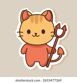 Gatinho demônio estilo Chibi com chifres minúsculos, um jarro e um sorriso travesso.