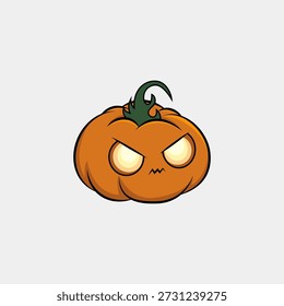 Calabaza de estilo Chibi con ojos espeluznantes y boca diminuta, proporciones compactas, Vector audaz lineart, aspecto divertido de dibujos animados de Halloween.