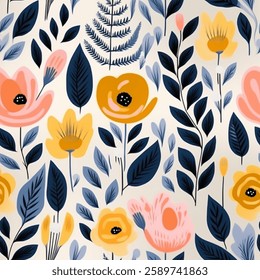 Chic Aqua Pink Orange Yellow French Grey White Abstract Wild Rose Flower Elegant Leaf Watercolor Scandinavian Design Seamless Pattern Wallpaper Bedding Upholstery Pastel Fabric Background Vector