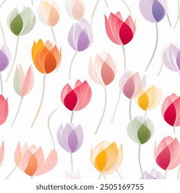 Chic Aqua Terra Brown French Grey White Abstract Wild Tulip Flower Elegant Leaf Watercolor Scandinavian Design Seamless Pattern Wallpaper Curtain Bedding Upholstery Pastel Fabric Background Vector