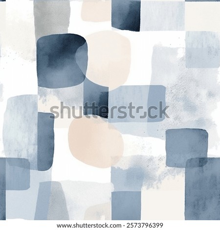 Chic Aqua Terra Brown French Grey White Abstract Geometric Square Mosaic Watercolor Scandinavian Design Seamless Pattern Wallpaper Curtain Bedding Upholstery Fabric Pastel  Background Vector