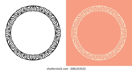 Chic Art deco style round label  vector ressource, place text inside the floral art