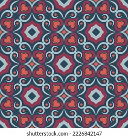 Chic art seamless pattern in dark colors. Overlapping art forms, stripes, polygons, segments are grouped and arranged in a certain order. Vector. 