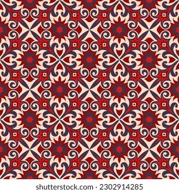 Chic art seamless pattern with Indian motifs. Overlapping art forms, stripes, polygons, segments are grouped and arranged in a certain order. Vector.