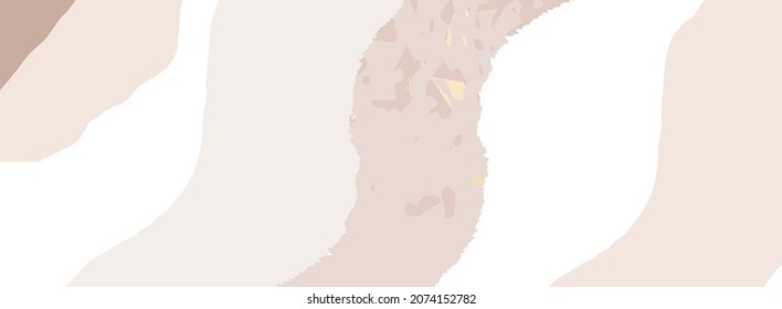 Plantilla de banner elegante, tonos beige rosado de pincel ondulado y paisaje de lámina dorada abstracto de fondo moderno. 