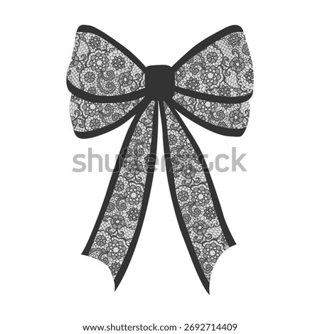 Chic black lace bow illustration with intricate floral pattern. Elegant and feminine minimalist design perfect for fashion prints, accessories, or decorative artwork.
