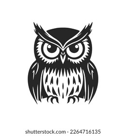 A chic black owl logo. Isolated on a white background.