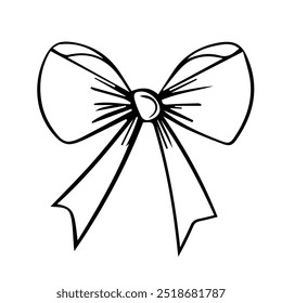 Chic black and white ribbon bow with pattern. Hand drawn flat style for stylish decoration.